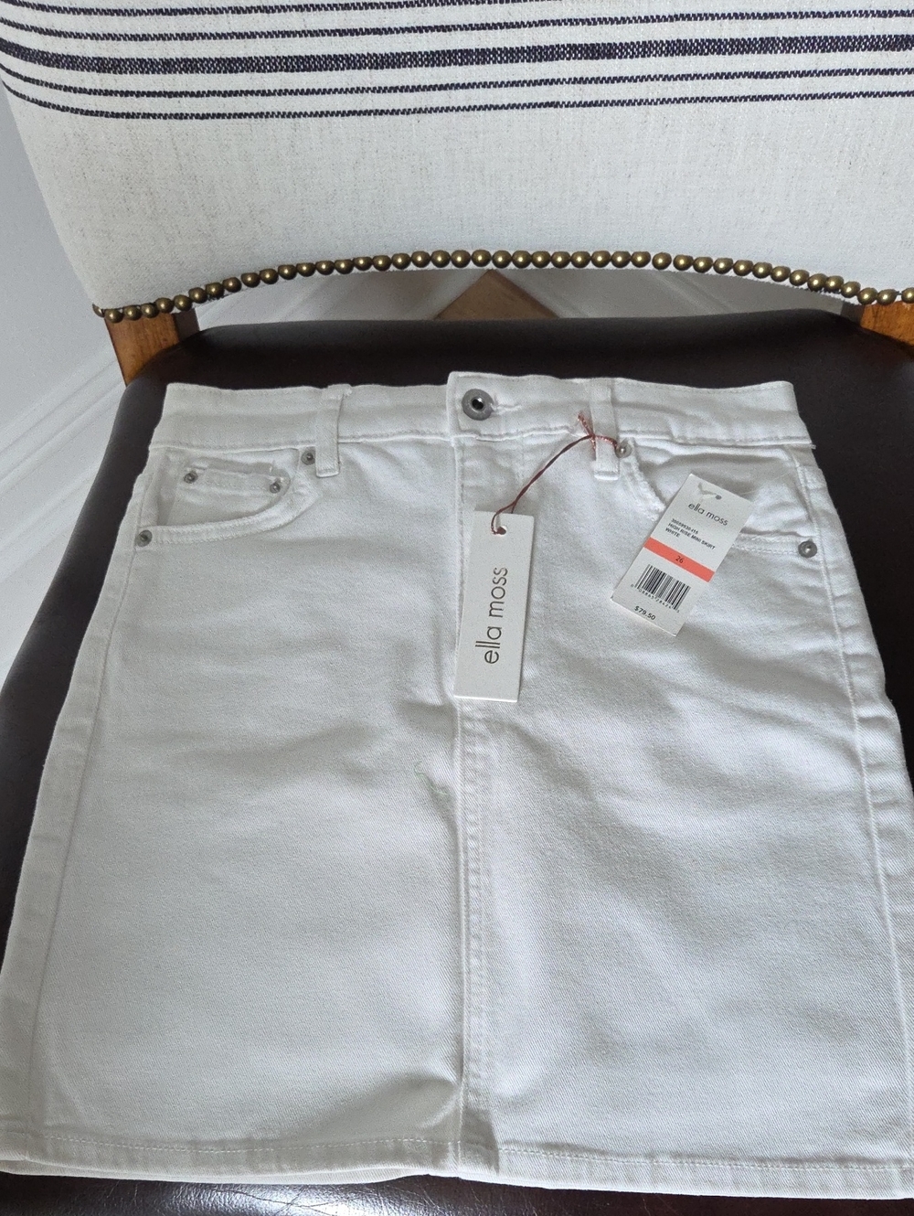 Ella Moss White Denim A-Line Skirt Sz 26 NWT